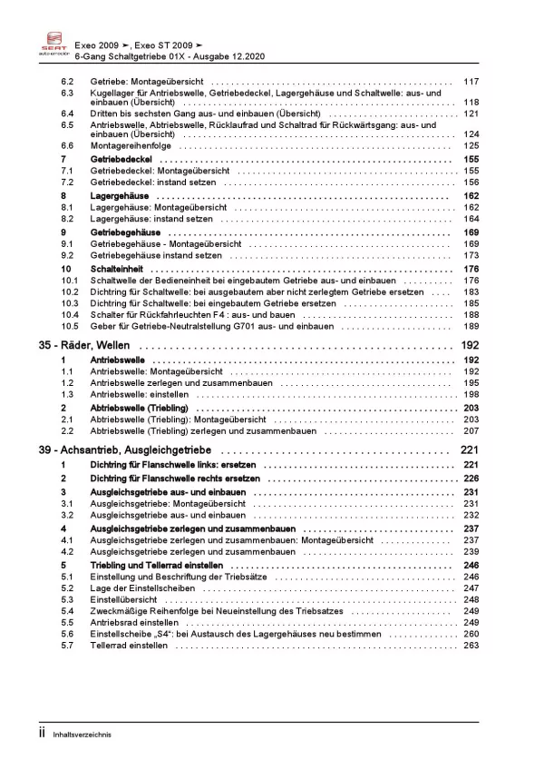 SEAT Exeo 3R 2008-2013 6 Gang Schaltgetriebe 01X Kupplung Reparaturanleitung PDF