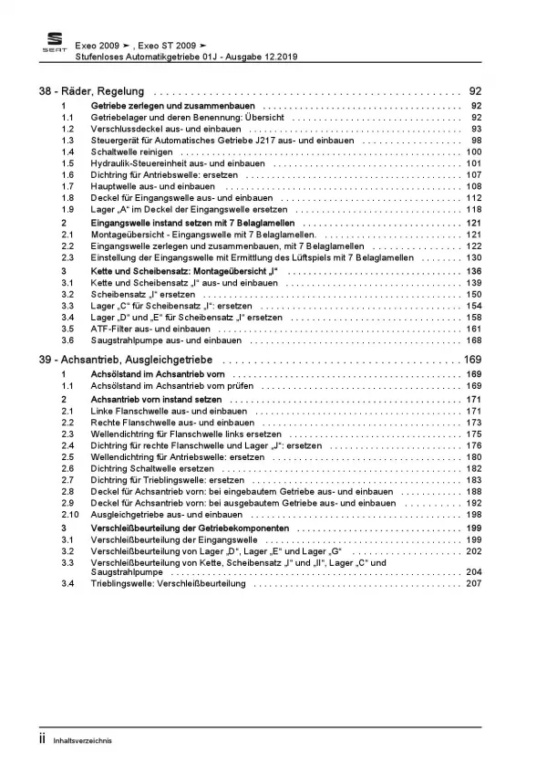 SEAT Exeo 3R 2008-2013 Stufenloses Automatikgetriebe 01J Reparaturanleitung PDF