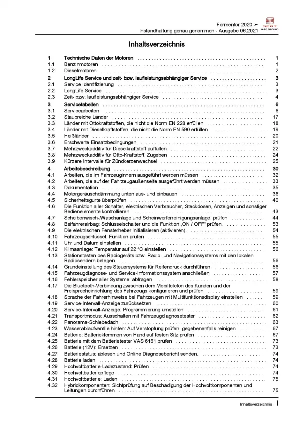 SEAT Cupra Formentor ab 2020 Inspektion Wartung Pflege Reparaturanleitung PDF