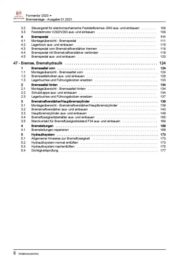SEAT Cupra Formentor ab 2020 Bremsanlagen Bremsen System Reparaturanleitung PDF