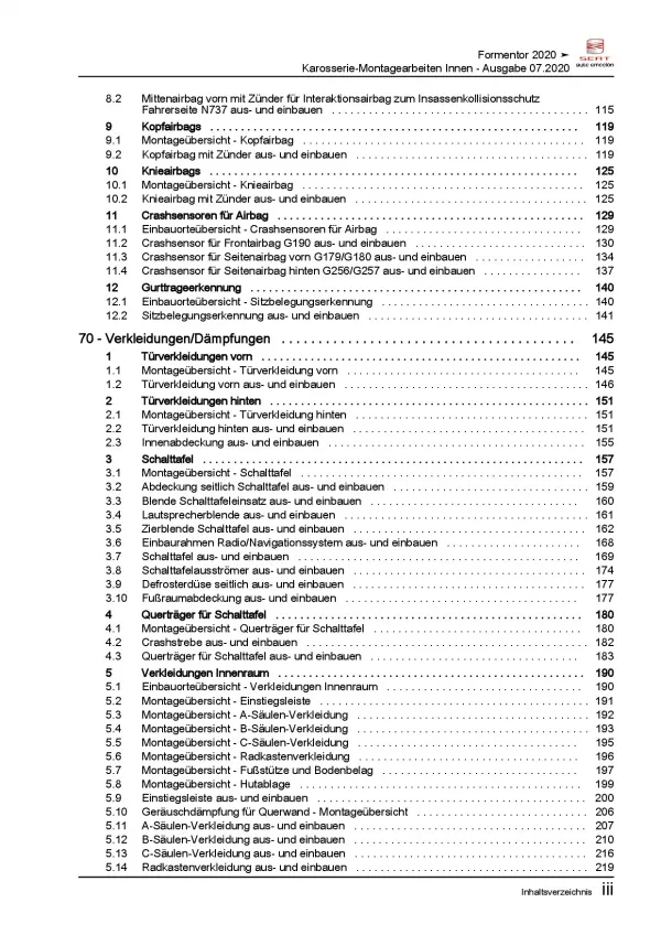 SEAT Cupra Formentor Karosserie Montagearbeiten Innen Reparaturanleitung PDF