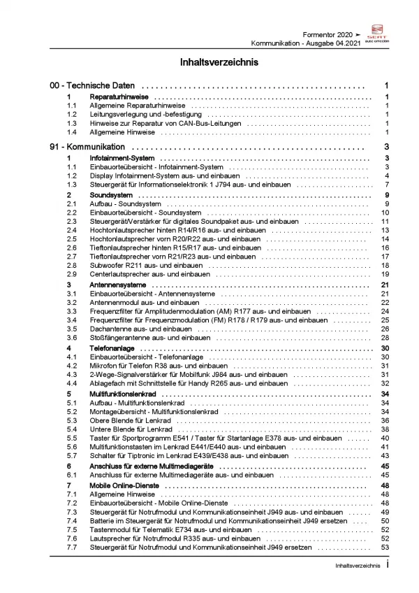 SEAT Cupra Formentor (20>) Radio Navigation Kommunikation Reparaturanleitung PDF
