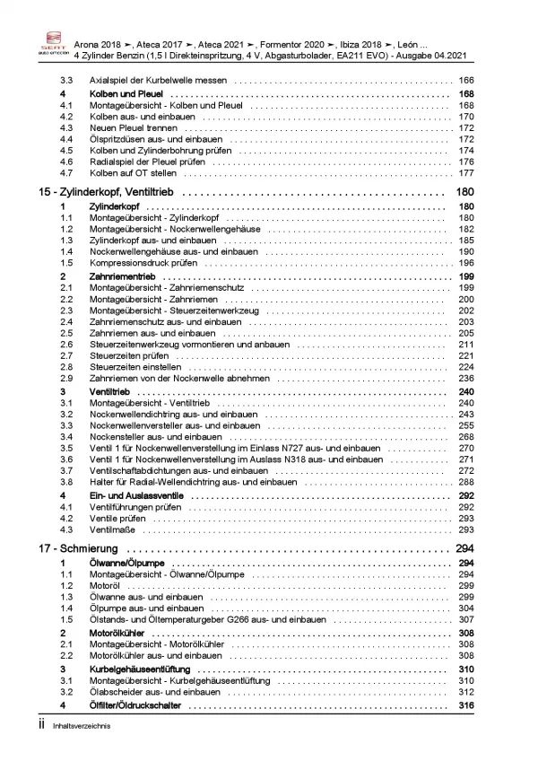  SEAT Cupra Formentor ab 2020 1,5l Benzinmotor 130-150 PS Reparaturanleitung PDF