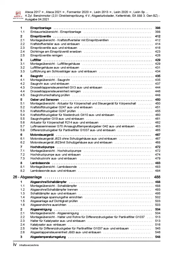 SEAT Cupra Formentor ab 2020 2,0l Benzinmotor 190 PS Reparaturanleitung PDF
