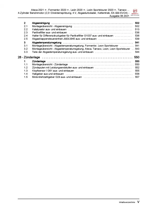 SEAT Cupra Formentor ab 2020 2,0l Benzinmotor 190-310 PS Reparaturanleitung PDF