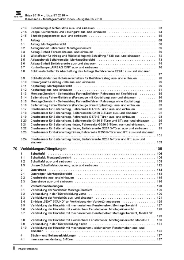 SEAT Ibiza 6P 2015-2017 Karosserie Montagearbeiten Innen Reparaturanleitung PDF