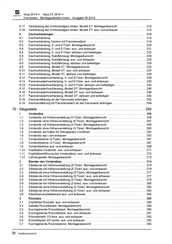SEAT Ibiza 6P 2015-2017 Karosserie Montagearbeiten Innen Reparaturanleitung PDF