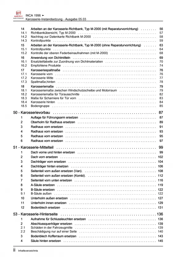 SEAT Inca 9K 1995-2004 Karosserie Unfall Instandsetzung Reparaturanleitung PDF