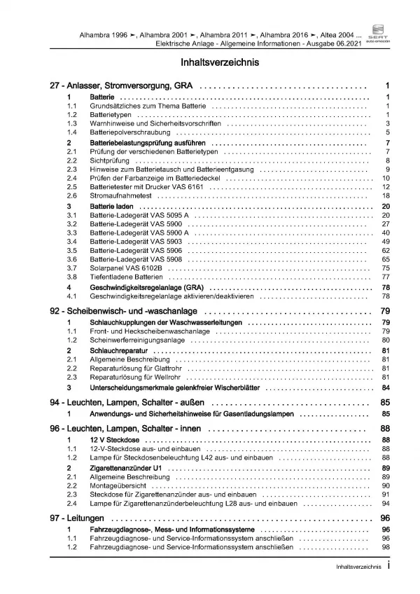 SEAT Inca 9K (95-04) Allgemeine Infos Elektrische Anlage Reparaturanleitung PDF