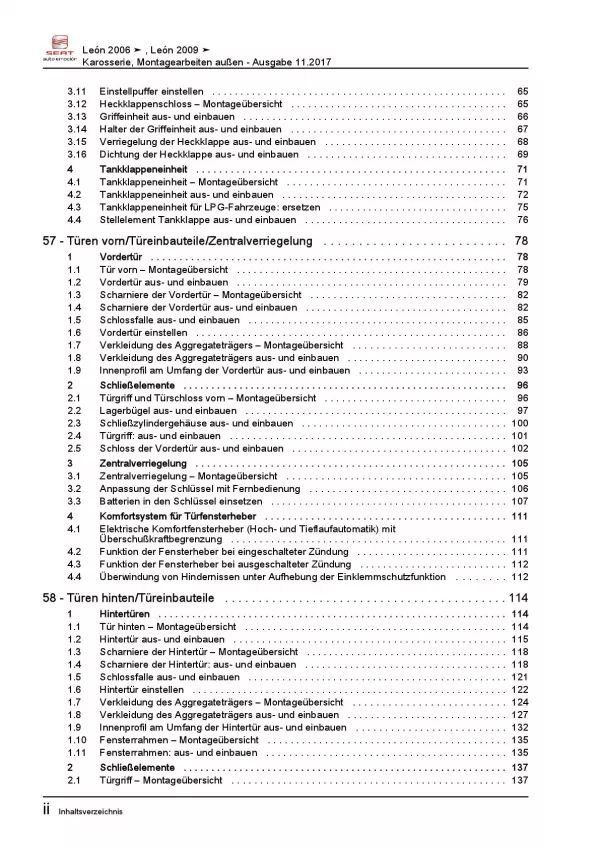 SEAT Leon 1P 2005-2012 Karosserie Montagearbeiten Außen Reparaturanleitung PDF