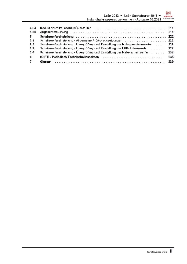 SEAT Leon 5F 2012-2020 Instandhaltung Inspektion Wartung Reparaturanleitung PDF