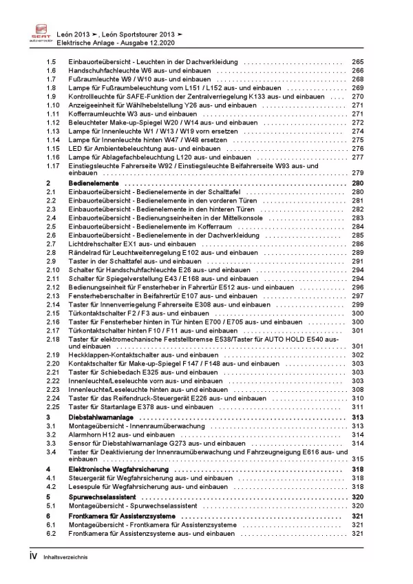 SEAT Leon 5F (12-20) Elektrische Anlage Elektrik Systeme Reparaturanleitung PDF