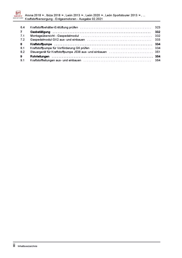 SEAT Leon 5F 2012-2020 Kraftstoffversorgung Erdgasmotoren Reparaturanleitung PDF