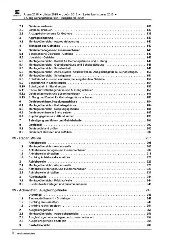 SEAT Leon 5F 2012-2020 5 Gang Schaltgetriebe 0A4 Kupplung Reparaturanleitung PDF
