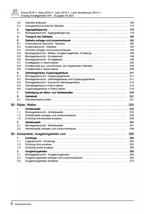 SEAT Leon 5F 2012-2020 5 Gang Schaltgetriebe 0AF Kupplung Reparaturanleitung PDF