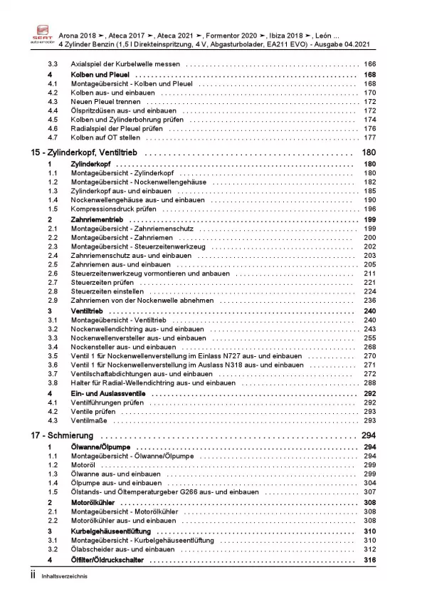SEAT Leon 5F 2012-2020 4-Zyl. 1,5l Benzinmotor 123-150 PS Reparaturanleitung PDF