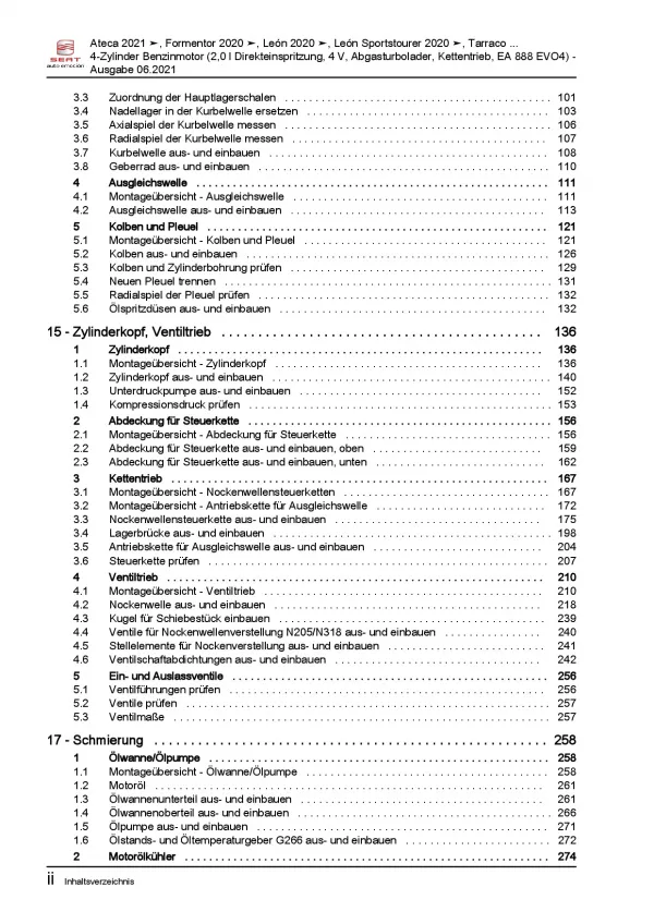 SEAT Leon KL ab 2019 4-Zyl. 2,0l Benzinmotor 190-310 PS Reparaturanleitung PDF