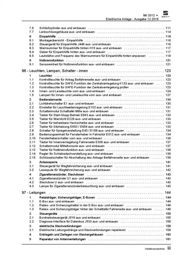 SEAT Mii AA 2011-2019 Elektrische Anlage Elektrik Systeme Reparaturanleitung PDF
