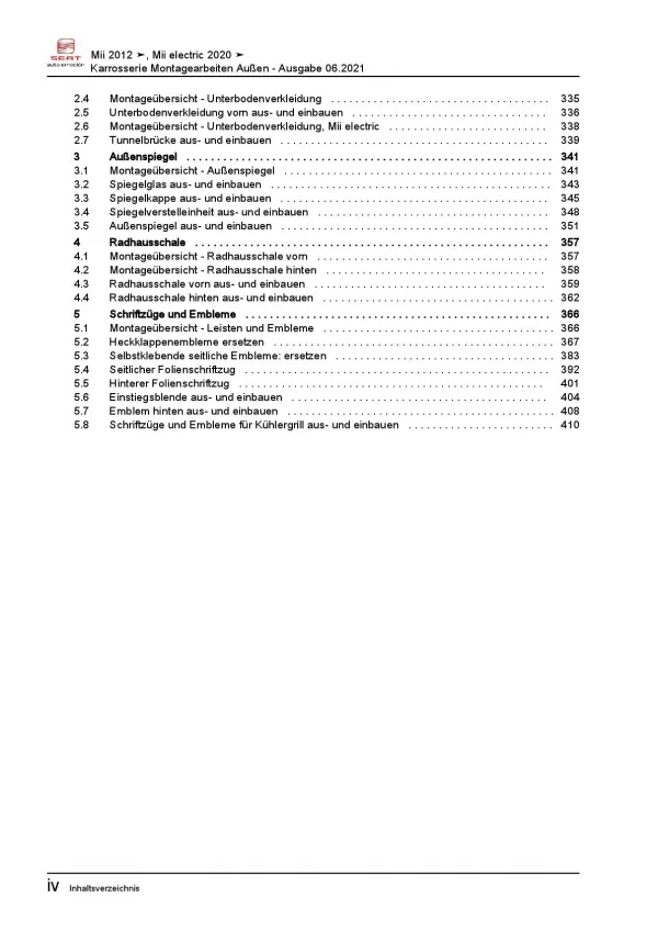 SEAT Mii AA 2011-2019 Karosserie Montagearbeiten Außen Reparaturanleitung PDF