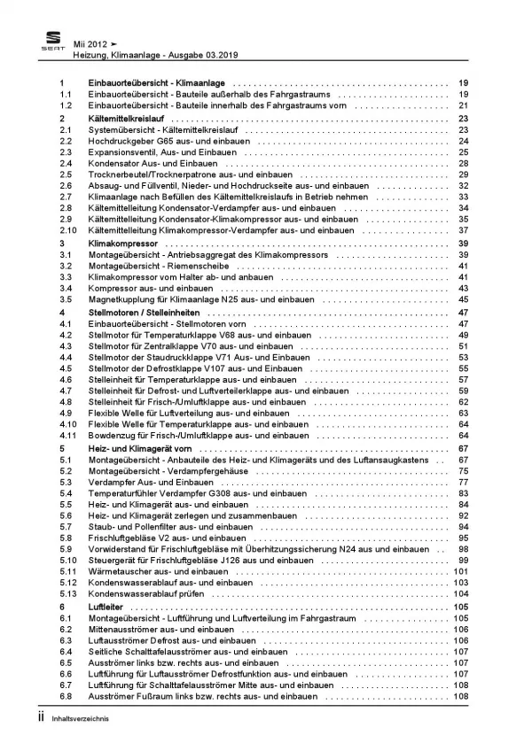 SEAT Mii Typ AA 2011-2019 Heizung Belüftung Klimaanlage Reparaturanleitung PDF