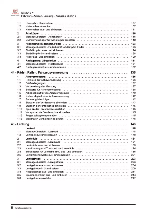 SEAT Mii Typ AA 2011-2019 Fahrwerk Achsen Lenkung Reparaturanleitung PDF