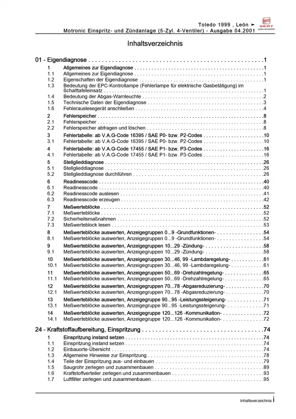 SEAT Toledo 1M (98-04) Motronic Einspritz Zündanlage 2,3l Reparaturanleitung PDF