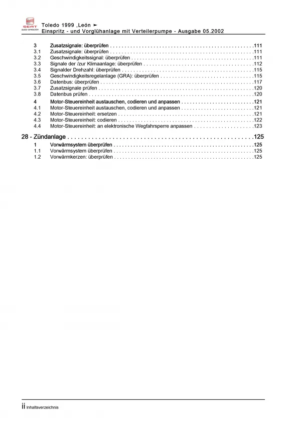 SEAT Toledo (98-04) Diesel Einspritz- Vorglühanlage 86 PS Reparaturanleitung PDF