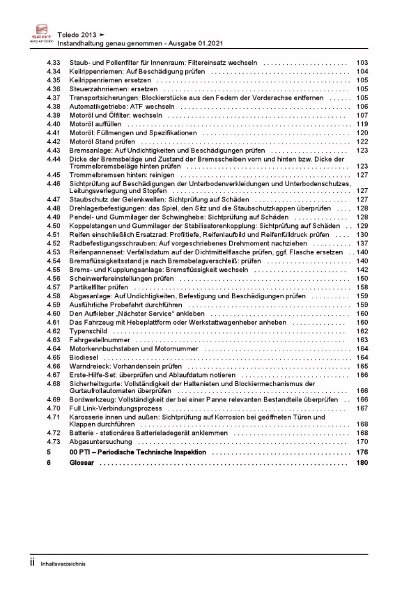 SEAT Toledo KG (12-19) Instandhaltung Inspektion Wartung Reparaturanleitung PDF