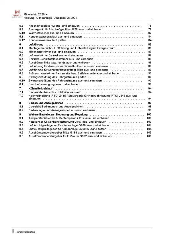 SEAT eMii Typ KE ab 2019 Heizung Belüftung Klimaanlage Reparaturanleitung PDF