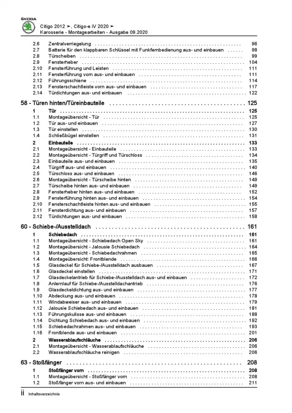 SKODA Citigo-e iV (19-20) Karosseriearbeiten Innen Außen Reparaturanleitung PDF