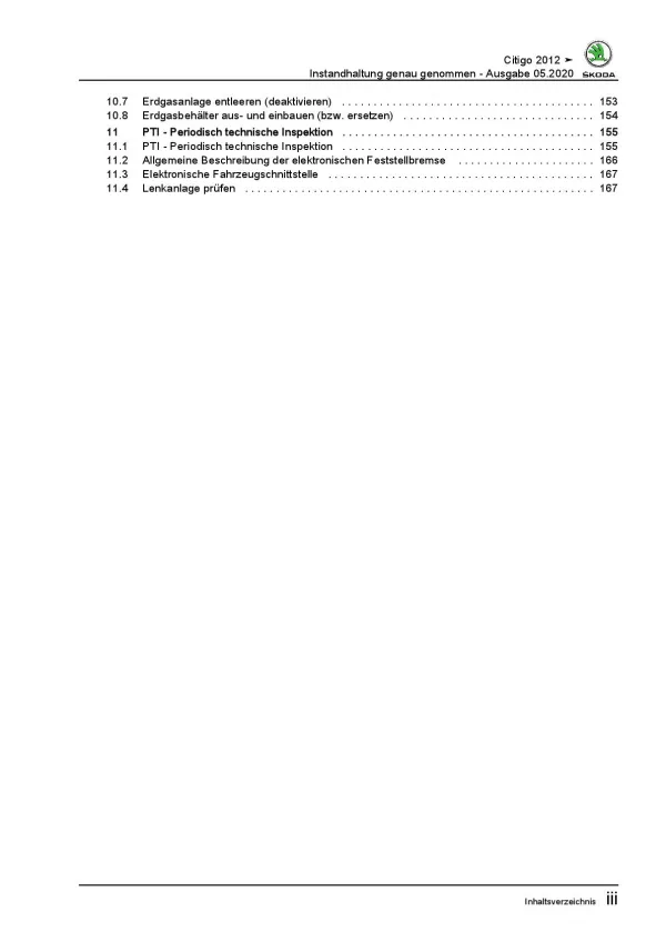 SKODA Citigo NF (11-20) Instandhaltung Inspektion Wartung Reparaturanleitung PDF