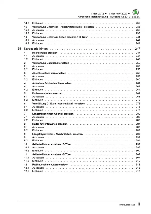 SKODA Citigo NF (11-20) Karosserie Unfall Instandsetzung Reparaturanleitung PDF