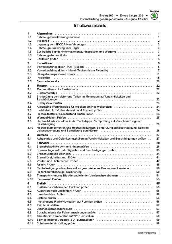SKODA Enyaq 5A ab 2020 Instandhaltung Inspektion Wartung Reparaturanleitung PDF