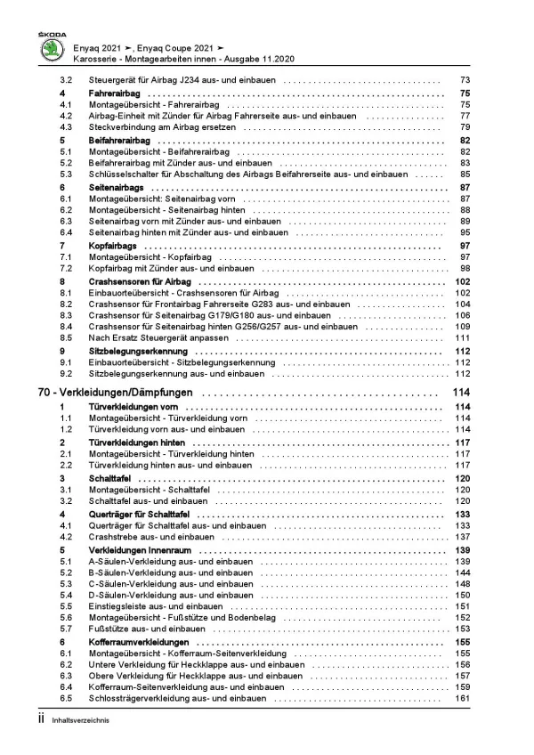 SKODA Enyaq 5A ab 2020 Karosserie Montagearbeiten Innen Reparaturanleitung PDF