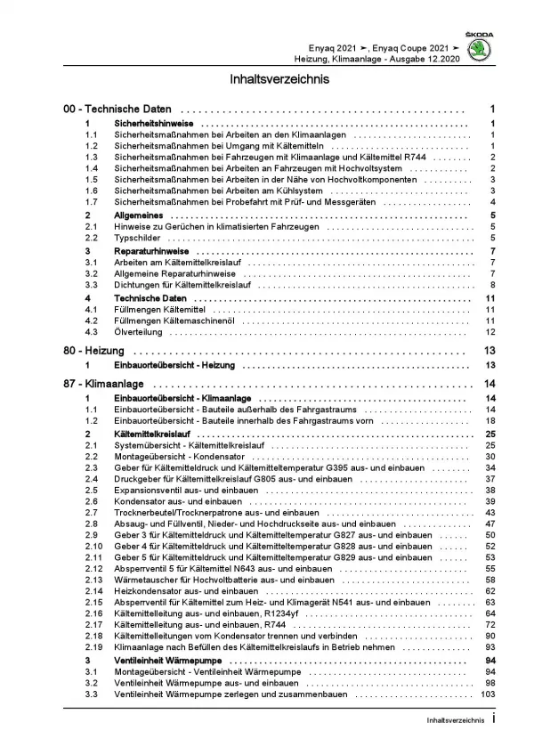 SKODA Enyaq Typ 5A ab 2020 Heizung Belüftung Klimaanlage Reparaturanleitung PDF