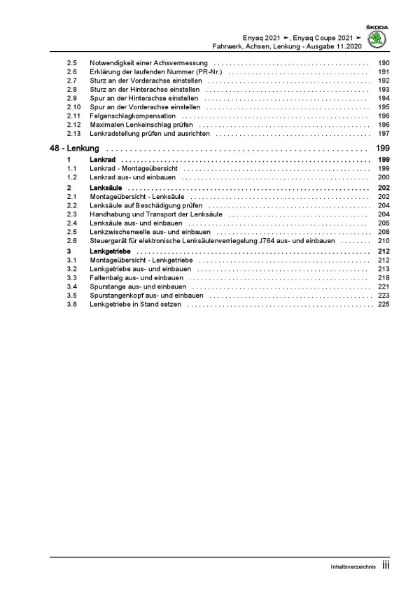 SKODA Enyaq Typ 5A ab 2020 Fahrwerk Achsen Lenkung Reparaturanleitung PDF