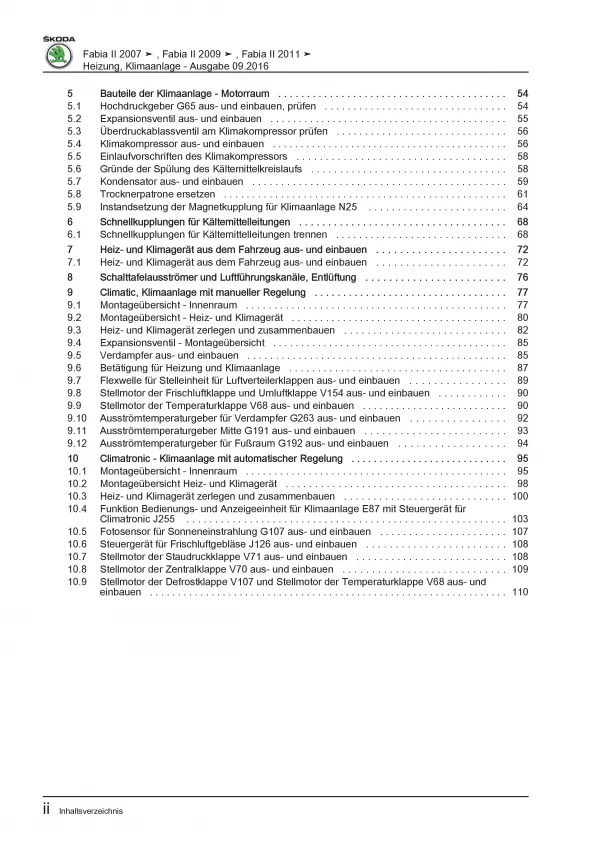 SKODA Fabia 5J 2006-2014 Heizung Belüftung Klimaanlage Reparaturanleitung PDF