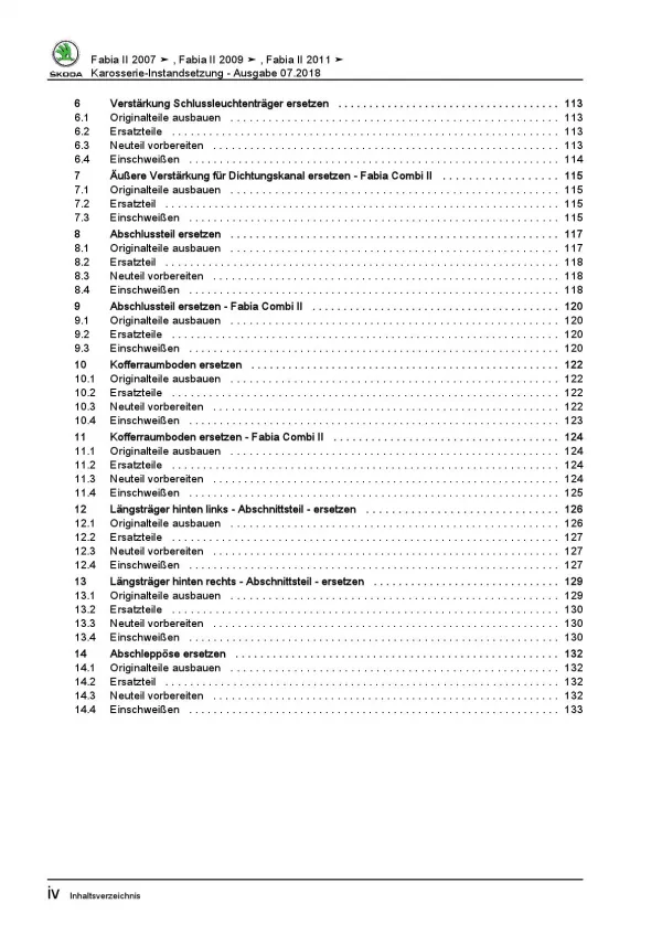 SKODA Fabia 5J 2006-2014 Karosserie Unfall Instandsetzung Reparaturanleitung PDF