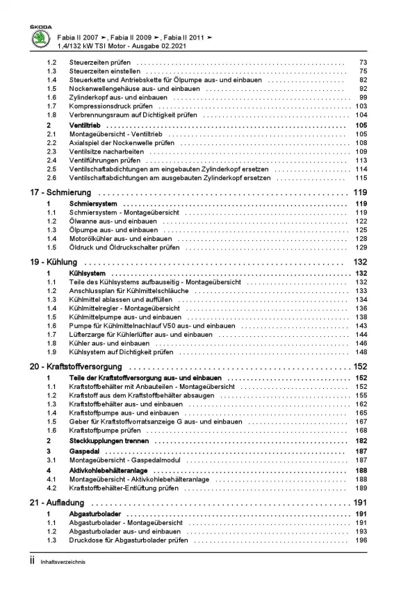 SKODA Fabia 5J 2006-2014 4-Zyl. 1,4l Benzinmotor 179 PS Reparaturanleitung PDF
