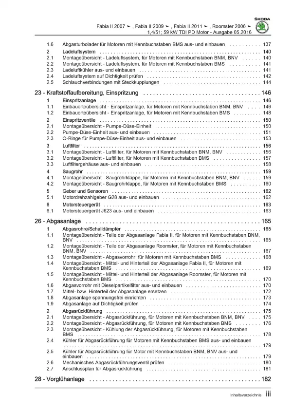 SKODA Fabia 5J 2006-2014 3-Zyl. Dieselmotor TDI 69-80 PS Reparaturanleitung PDF