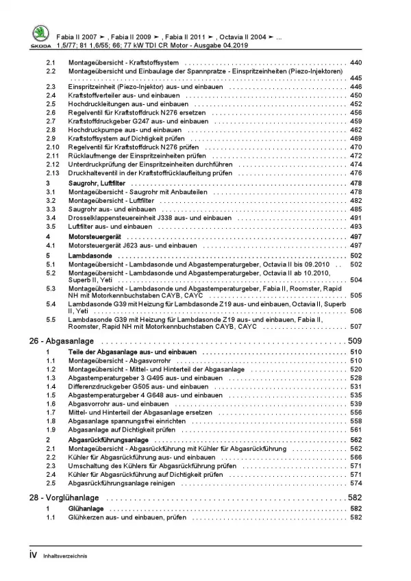 SKODA Fabia 5J 2006-2014 4-Zyl. Dieselmotor TDI 75-110 PS Reparaturanleitung PDF