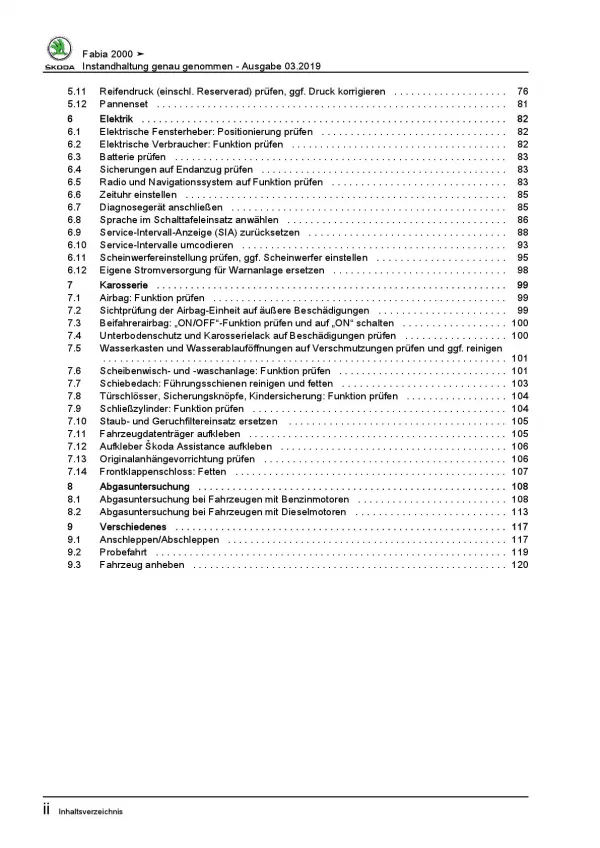 SKODA Fabia 6Y (99-07) Instandhaltung Inspektion Wartung Reparaturanleitung PDF