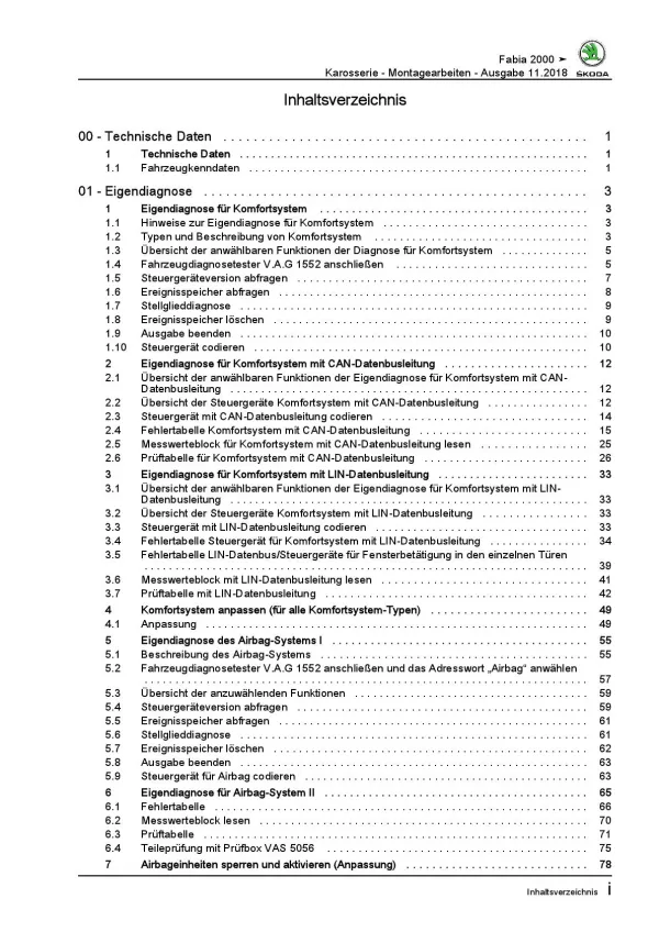 SKODA Fabia 6Y 1999-2007 Karosseriearbeiten Innen Außen Reparaturanleitung PDF