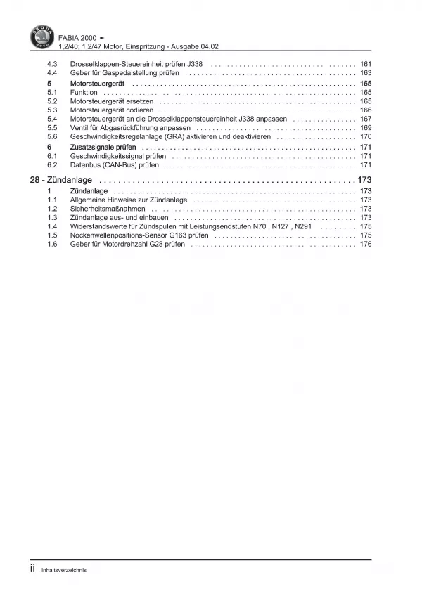 SKODA Fabia 1999-2007 Benziner Einspritz- Zündanlage 1,2l Reparaturanleitung PDF