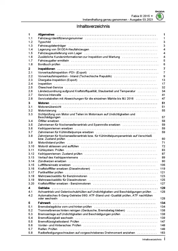 SKODA Fabia NJ (14-21) Instandhaltung Inspektion Wartung Reparaturanleitung PDF