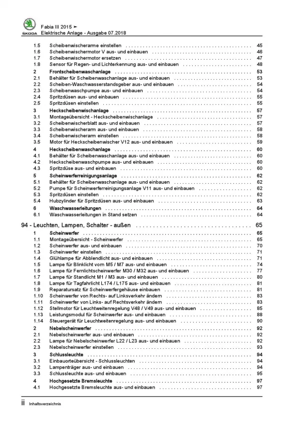 SKODA Fabia 2014-2021 Elektrische Anlage Elektrik Systeme Reparaturanleitung PDF