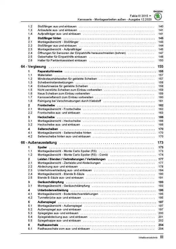 SKODA Fabia NJ 2014-2021 Karosserie Montagearbeiten Außen Reparaturanleitung PDF