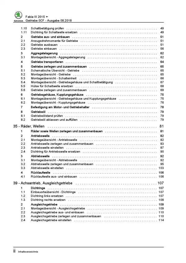 SKODA Fabia NJ (14-21) 5 Gang Schaltgetriebe 0CF Kupplung Reparaturanleitung PDF