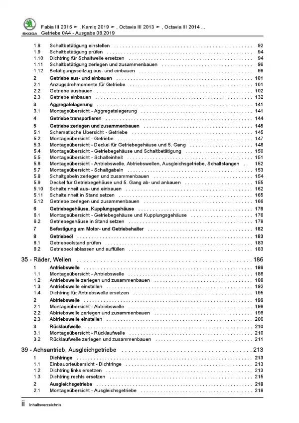 SKODA Fabia NJ (14-21) 5 Gang Schaltgetriebe 0A4 Kupplung Reparaturanleitung PDF