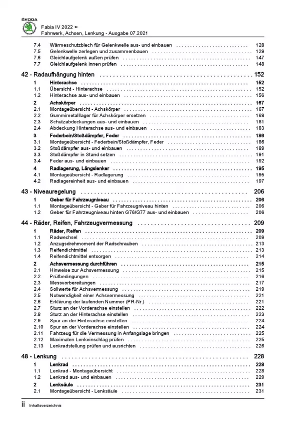 SKODA Fabia Typ PJ ab 2021 Fahrwerk Achsen Lenkung Reparaturanleitung PDF